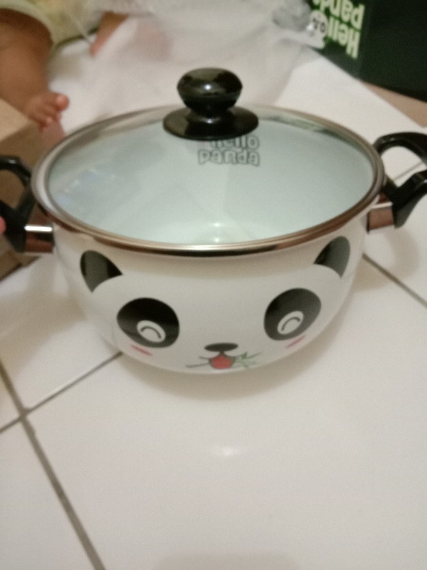 Panci Enamel 22cm Tutup Kaca Hello Panda Maspion
