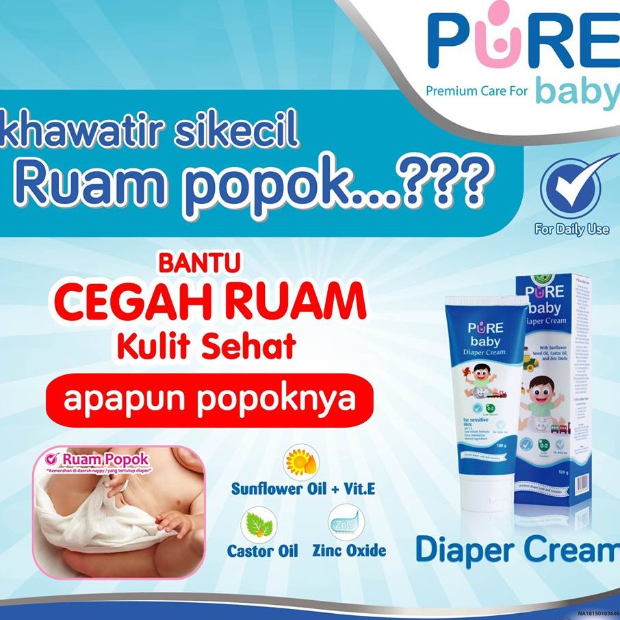 Pure Baby Diaper Cream 100 G/ Krim Pencegah Ruam Popok Bayi / Pure BB