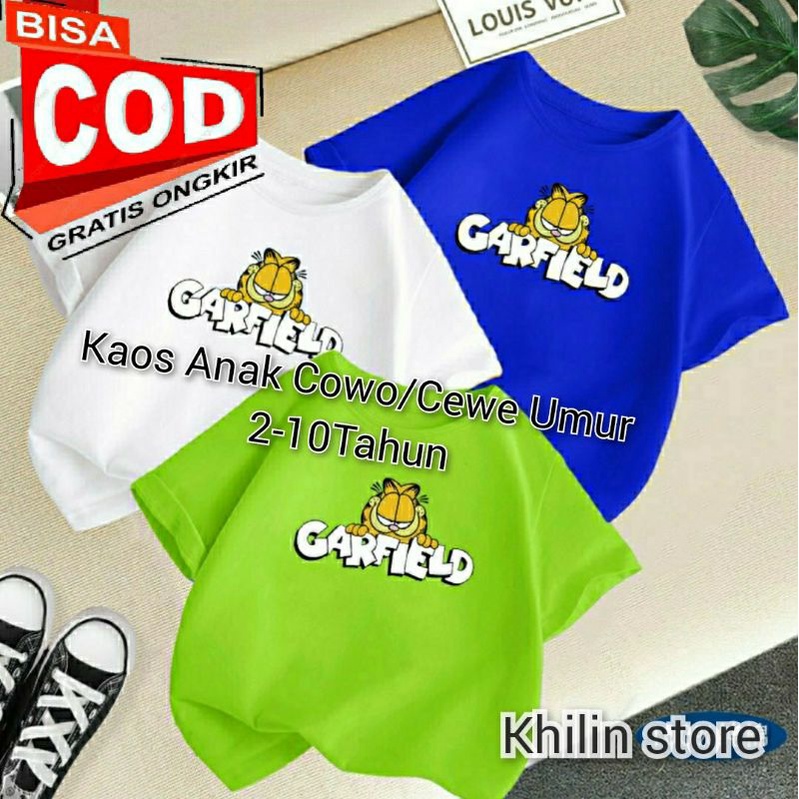 Kaos Distro Anak Cewe/Cowo GARFIELD Baju Oblong Anak Unisex Pakaian Anak Cewe Cowo