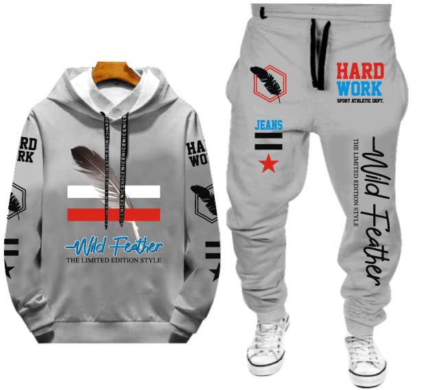 Stelan pria motif wild feather bahan flece