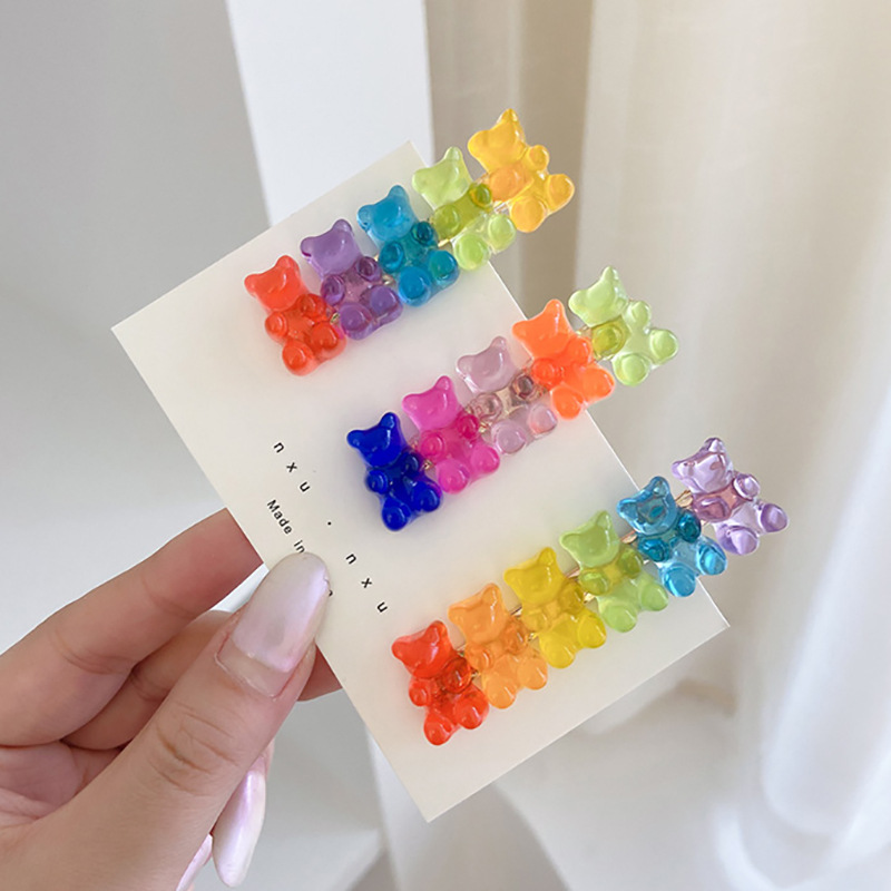 Jepit Rambut Bentuk Gummy Bear Warna Pelangi Gaya Korea Untuk Aksesori