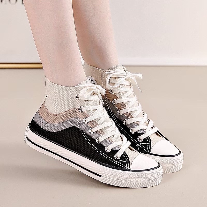 AVANCEID 1836 Sepatu Sneakers Boots Wanita Canvas Kerja Sekolah Hitam Import