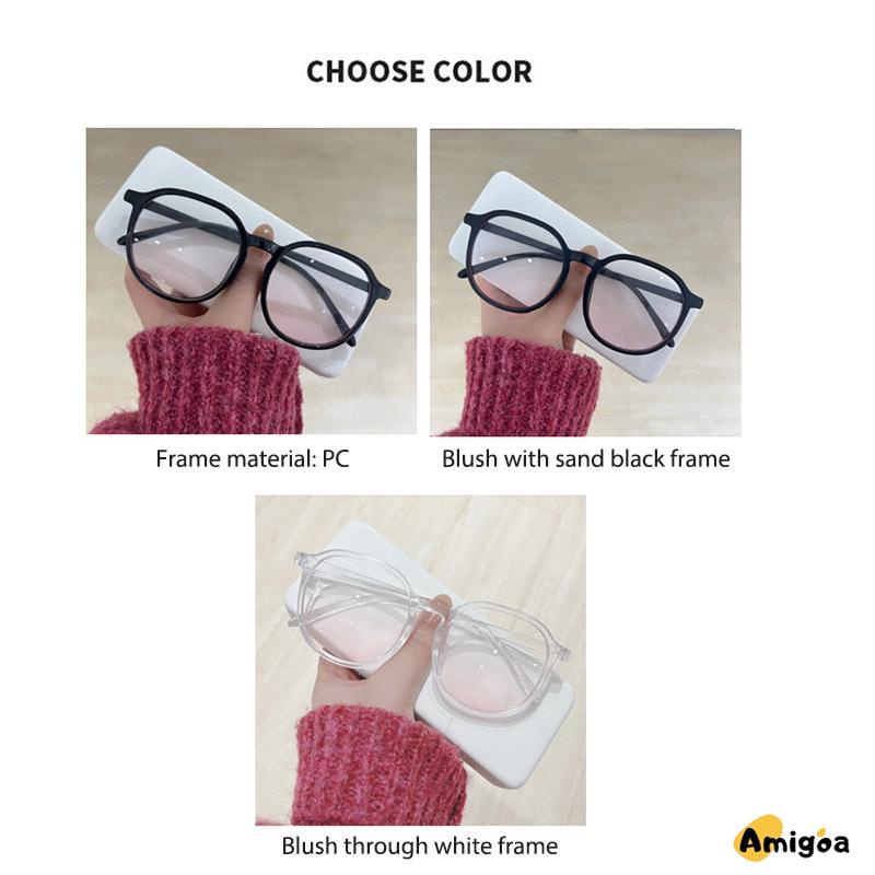 Gradien Pink Blush Glasses Perempuan Anti-biru Warna Cahaya Mengubah Kacamata Bingkai Besar - AG2