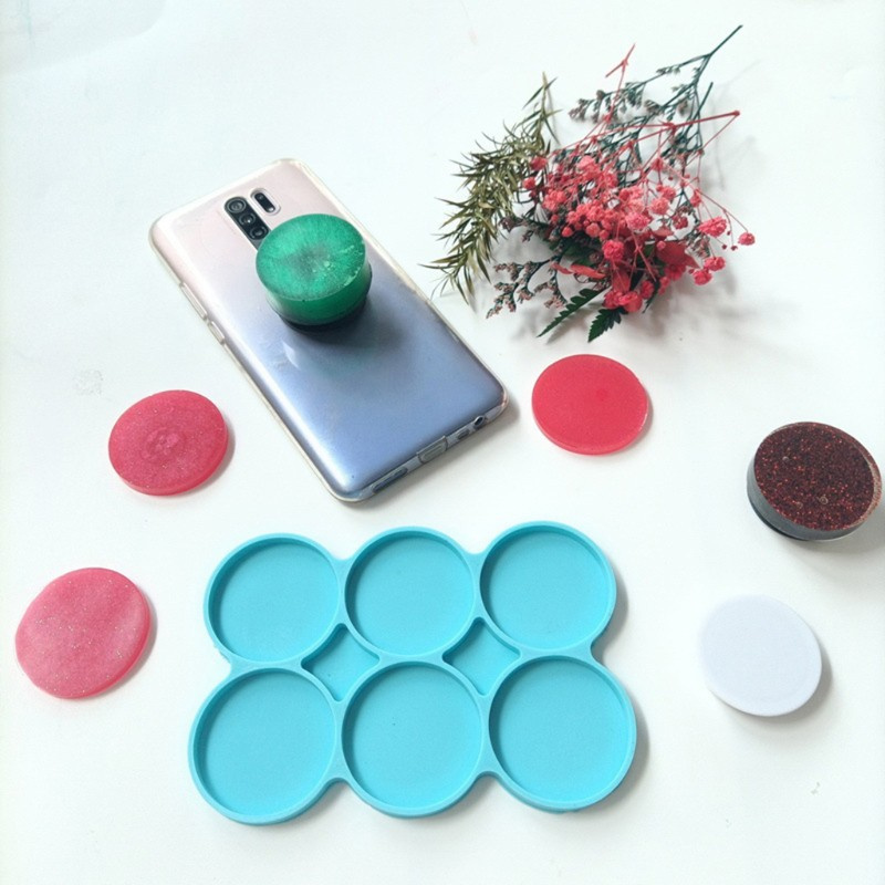 Glitter Round Coaster Resin Epoxy Silicone Molds 6-Bundle Disc Circle Tray with Hole Jewelry Casting Necklace Pendant Keychain Charms Non-Stick DIY Molds