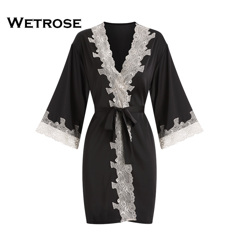 【Wetrose】Premium Full Sexy Lace Elegant Women Noble Lingerie Babydoll Robe Kimono Set Baju Tidur Wanita