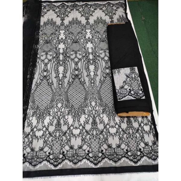 Isi 2.5m x 1.5m BAKAL Kebaya Brukat Brokat Semi Prancis Chantilly Katun streacth Lembut Khusus Warna