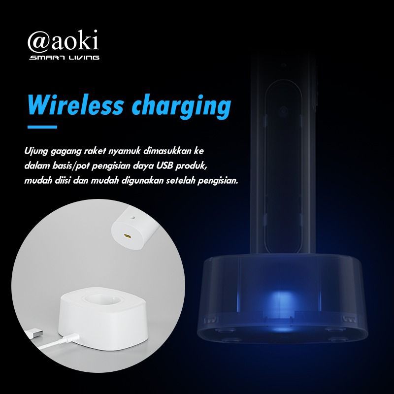 Aoki Raket Nyamuk + Insect Killer 2in1 Wireless Charger AK 881S