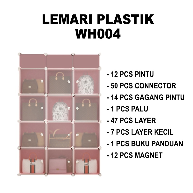 Lemari Pakaian Portable Lemari 12 Pintu 3 Rak Lemari Plastik Serbaguna Lemari tas