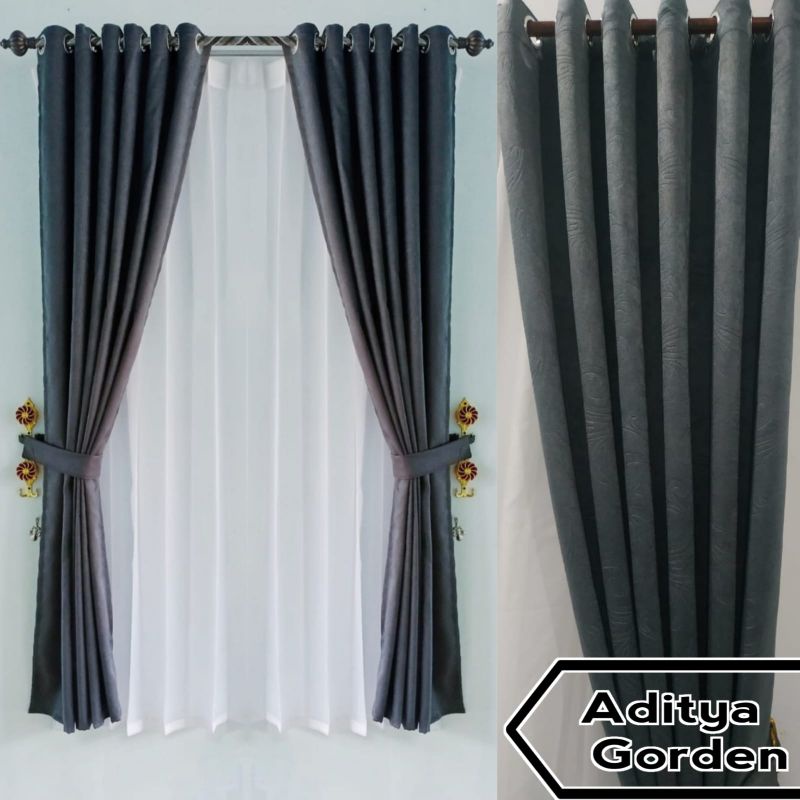 Gorden Blackout polos Tebal Tirai Jendela kaca Pintu model smokring 6 lipatan lebar bahan 140cm panj