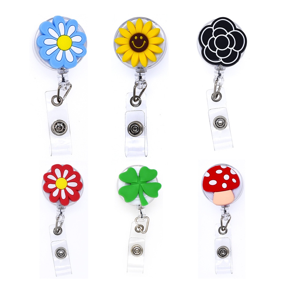 QUINTON Durable Nurse Doctor Work Card Retractable Badge ID Badge Holder Badge Holder Clip Card Holder Clip ID Card Cute Flower Name Card Holder Business Card Key Chain