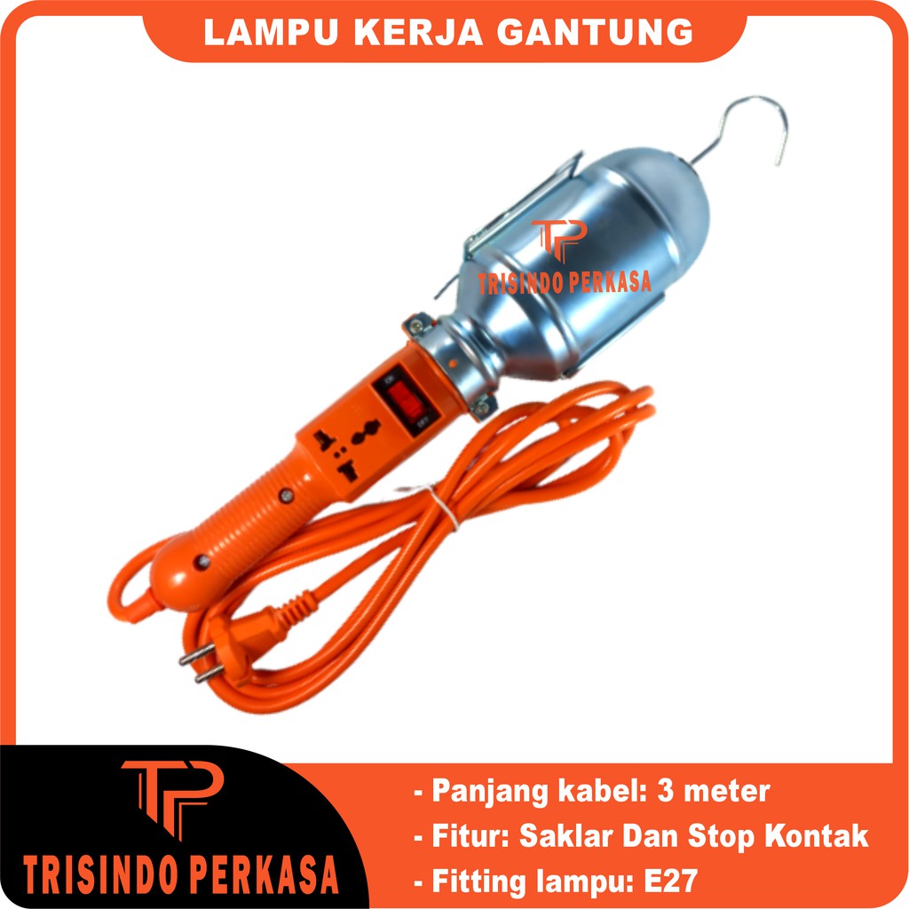 Lampu Kerja Gantung 3 Meter 3m E27 / Lampu bengkel industri / Portable hand Lamp INCLUDE STOP KONTAK