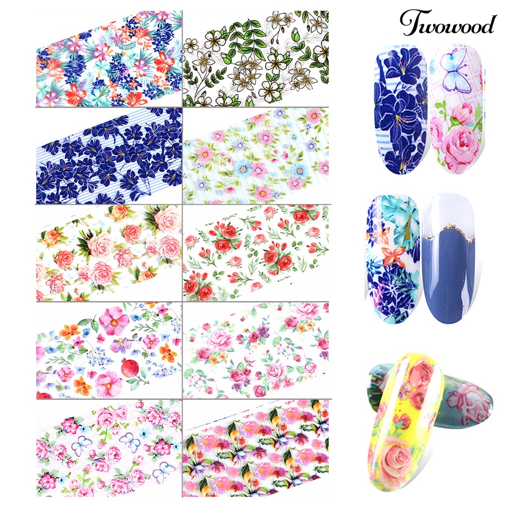 10 Pcs Stiker Kuku Motif Bunga Warna-Warni Gaya Retro Untuk Dekorasi Manicure