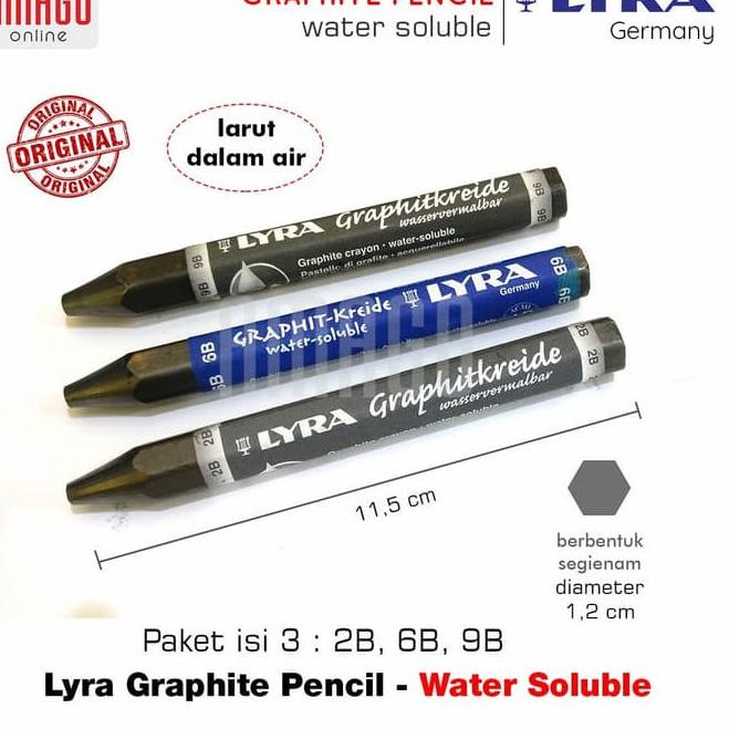 

Ready stock LYRA WATERCOLOUR GRAPHITE PASTELS - WATER SOLUBLE (LARUT DI AIR) PAKET ISI 3 - 2B/6B/9B
