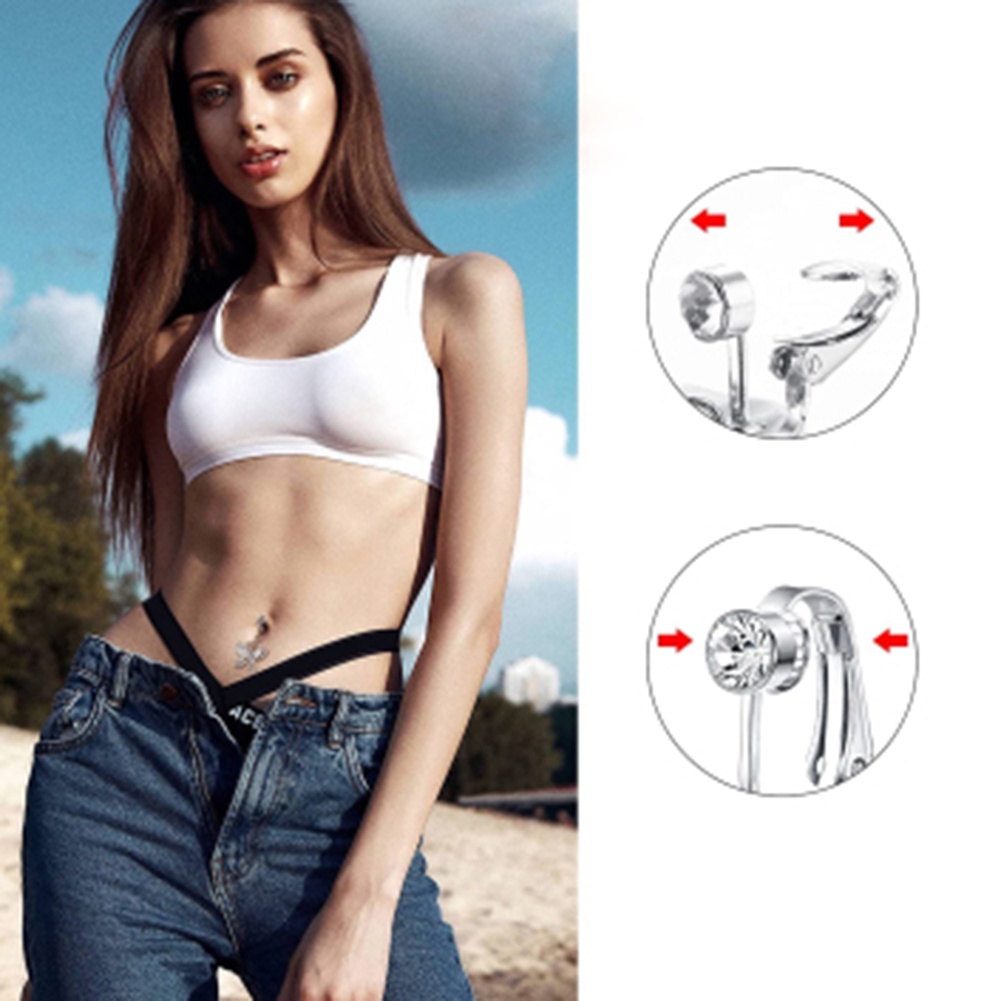 Butterfly Anting Tindik Perut / Pusar Model Kupu-Kupu Hias Zircon Pink Sexy Untuk Wanita