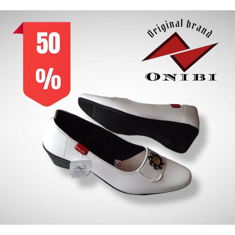 ONIBI Sepatu wanita kerja kantor onibi terbaru motif bunga warna putih
