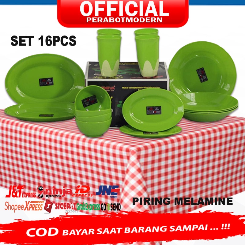 Peralatan Makan Dinner Set 16 pcs Piring Mangkok Gelas (AS) Semi Melamine GENEVA