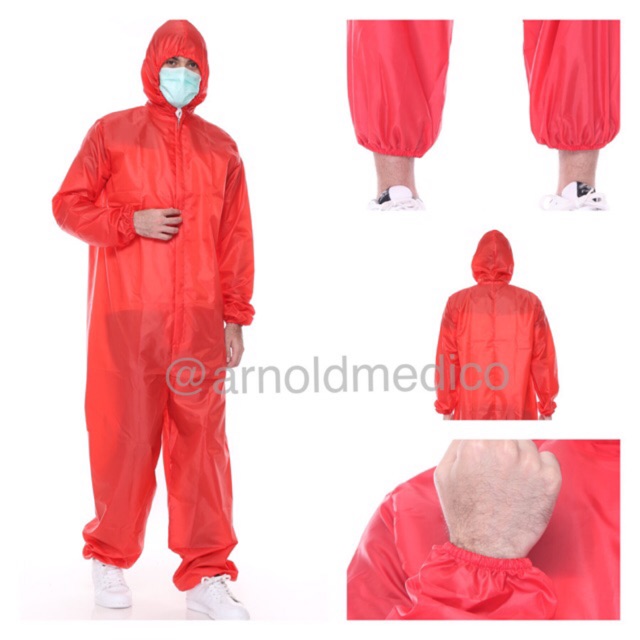 Baju APD Hazmat Parasut Waterproof / Anti Air / Anti Droplets Merah