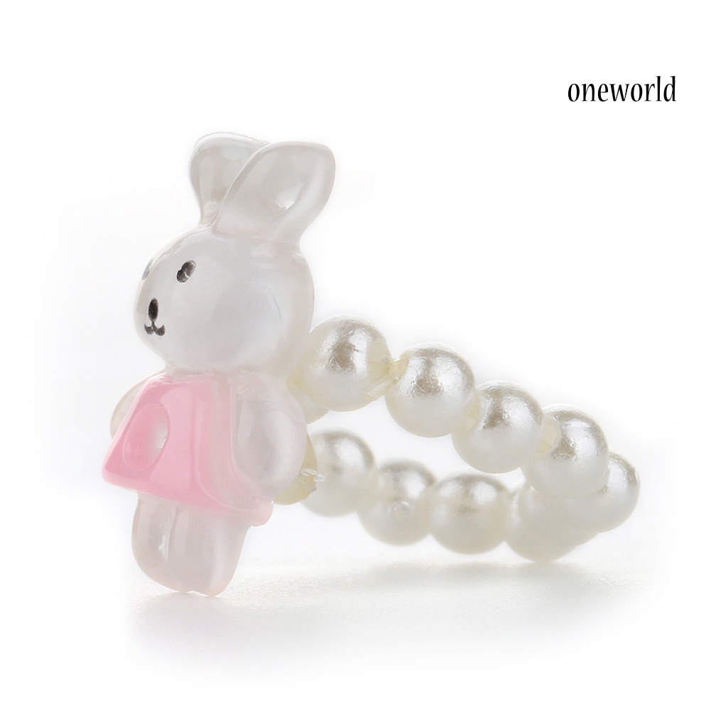 OW@ Children Girls Cute Bear Rabbit Pendant Beads Necklace Bracelet Ring Jewelry Set