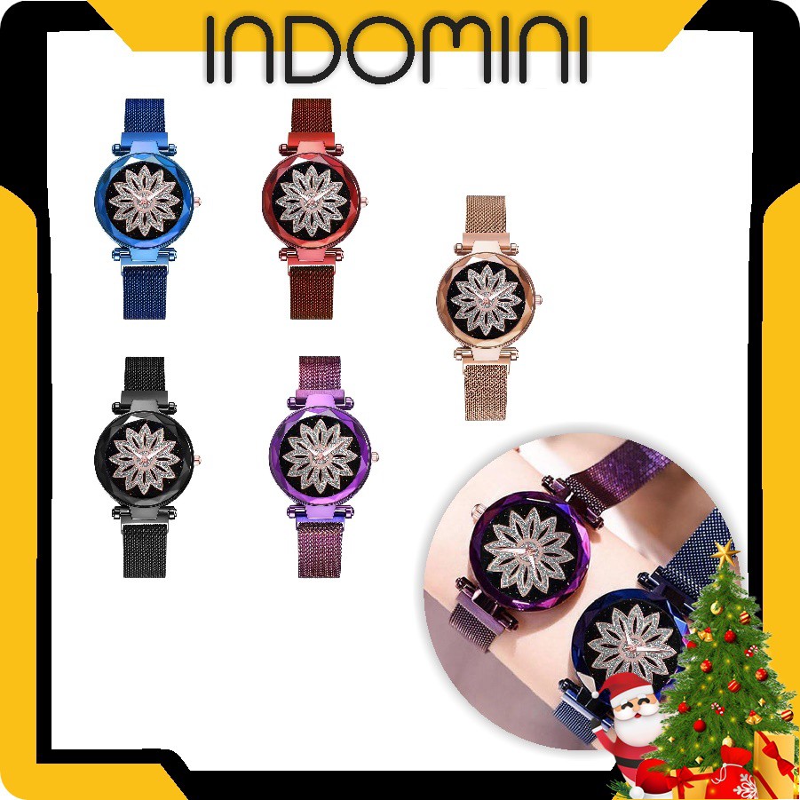 INDOMINI Jam Tangan Wanita Bunga Flower Rantai Glitter INDOMINI Jam Tangan Wanita Bunga Flower Rantai Glitter
