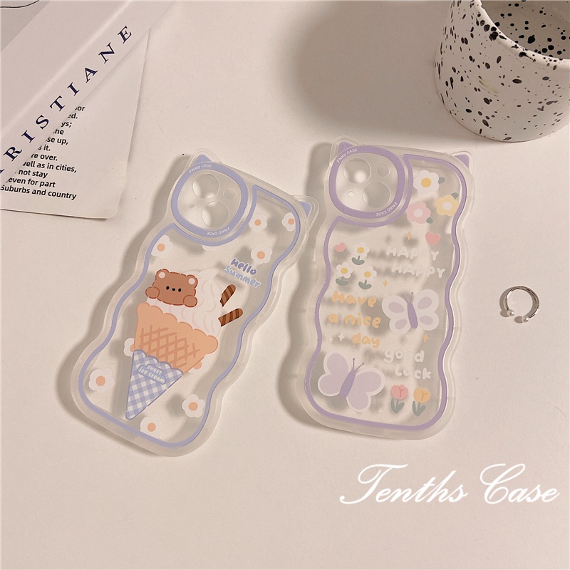 Soft Case Transparan Desain Telinga Kucing Beruang Es Krim Untuk IPhone 14 13 12 11 Pro Max X XR Xs Max 8 7 6 6s Plus SE 2020