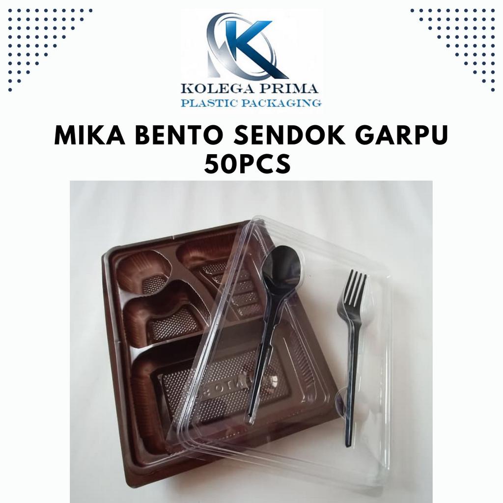 MIKA BENTO SEKAT 4 DENGAN SENDOK GARPU/ TRAY BENTO SG ISI 50PCS