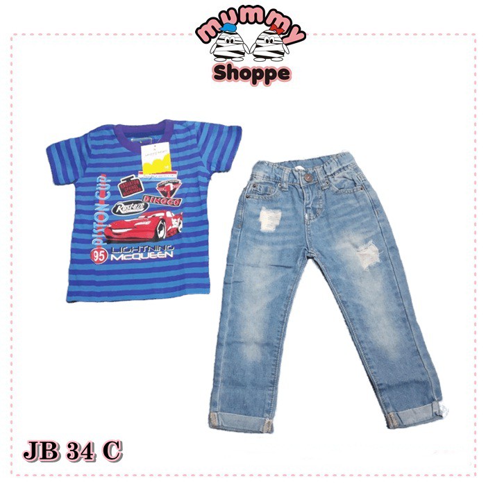 JB 34 C setelan jeans anak motif cars set jeans jumping beans