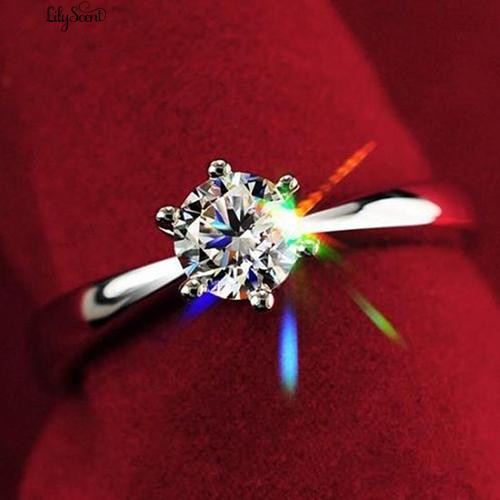 [Bayar Di Tempat]Wo Clear Zircon Tergabung Wedding Bridal Engaget Party Jewelry Ring Ukuran 6-9