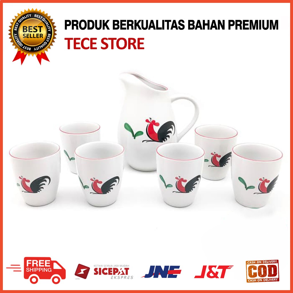 Teko Set Set Water Jug & 6 Gelas Ayam Jago Seri 2 Hampers Gift Paket Lebaran N5J6 Cangkir Kopi Teh
