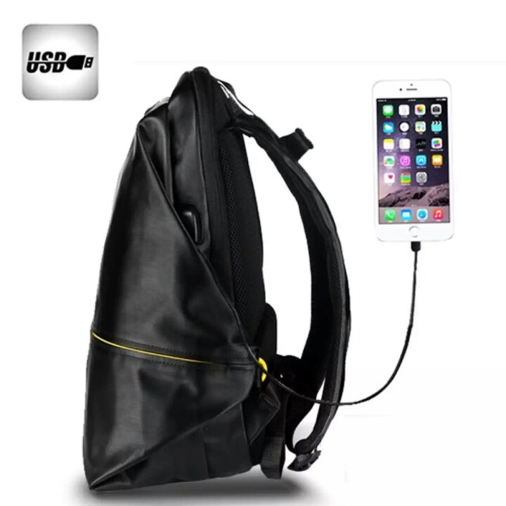 Tas ransel fashion pria dan wanita tas laptop import kulit dengan usb portable - black