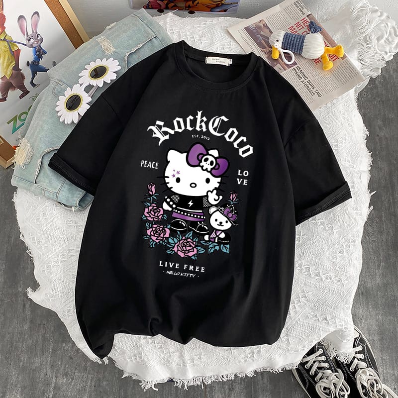 MYSTIQUE.ID-BAJU KAOS ROCKCOCO HELLO KIT*TY T-SHIRT LUCU DAN AESTHETIC