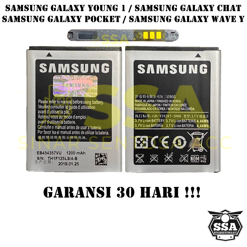 Baterai Original 100% Samsung Galaxy Young Chat Pocket Wave Y Young1 EB454357VU S5360 S5330 S5300 S5380 Batre Batrai Battery Batrei Batere Batu HP ORI GARANSI Awet