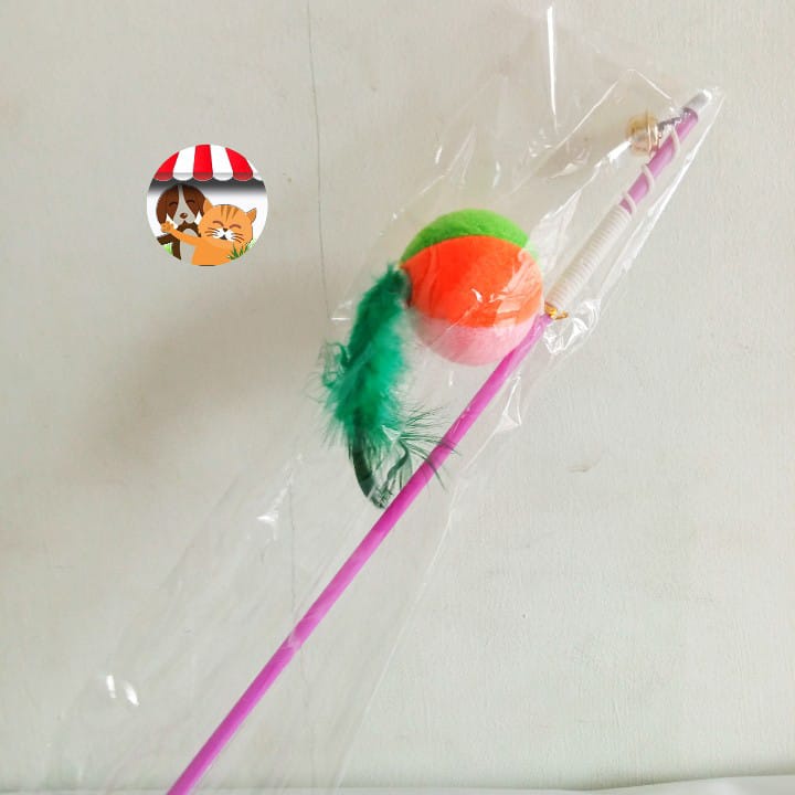 Mainan Kucing Pancingan Bentuk Bola Bulu Kerincing - Pancing Laka - Pancing Interaksi - Cat Toy