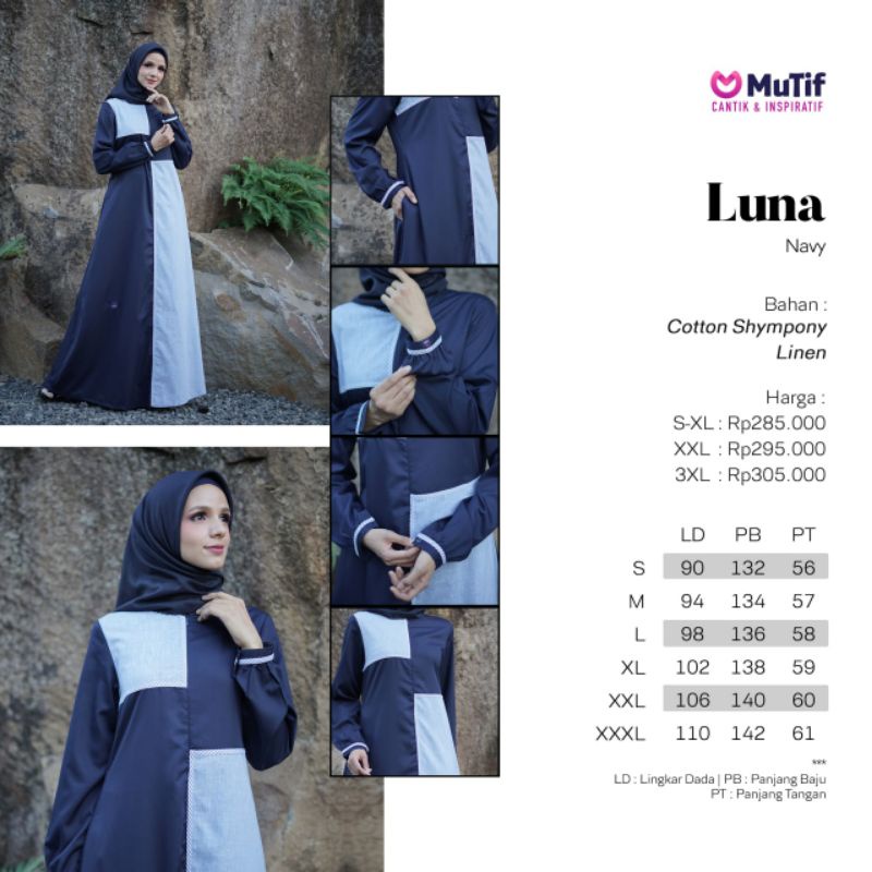 Mutif MV 30 Luna Navy - Baju Muslim Gamis Dress Casual Premium Terbaru Ori