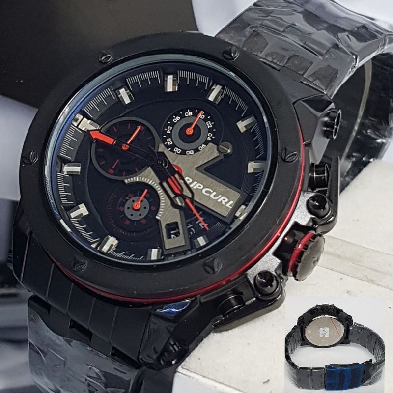 Jam Tangan Pria Ripcurl 3803 Rantai Premium Crono Tanggal Aktif - Free Box Batre Cadangan Original