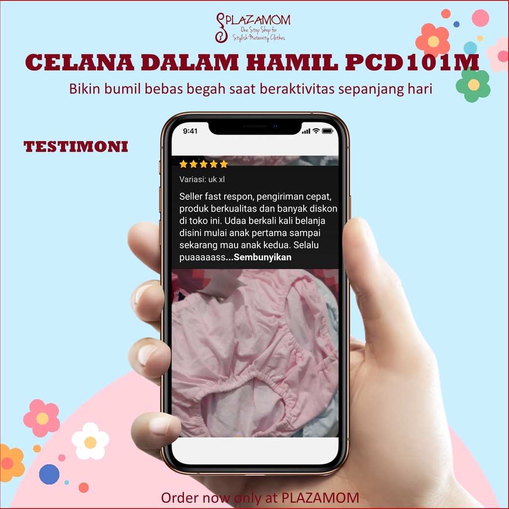 Celana Dalam Hamil / Bumil tutup pusar dengan Karet Kancing, Bahan Katun Serap Keringat Nyaman, Untuk Kandungan 0-9 bulan, Bisa Melar Banyak PCD101M