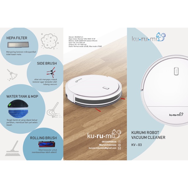 Kurumi KV 03 Robot Vacuum Cleaner alat vakum sapu pel otomatis kv03