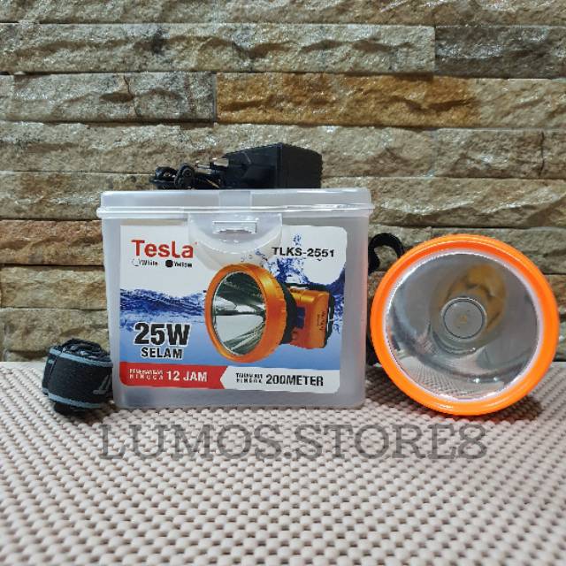 Senter kepala selam 75 Watt TESLA Orenchi Cahaya Kuning / Putih  TLKS - 2551