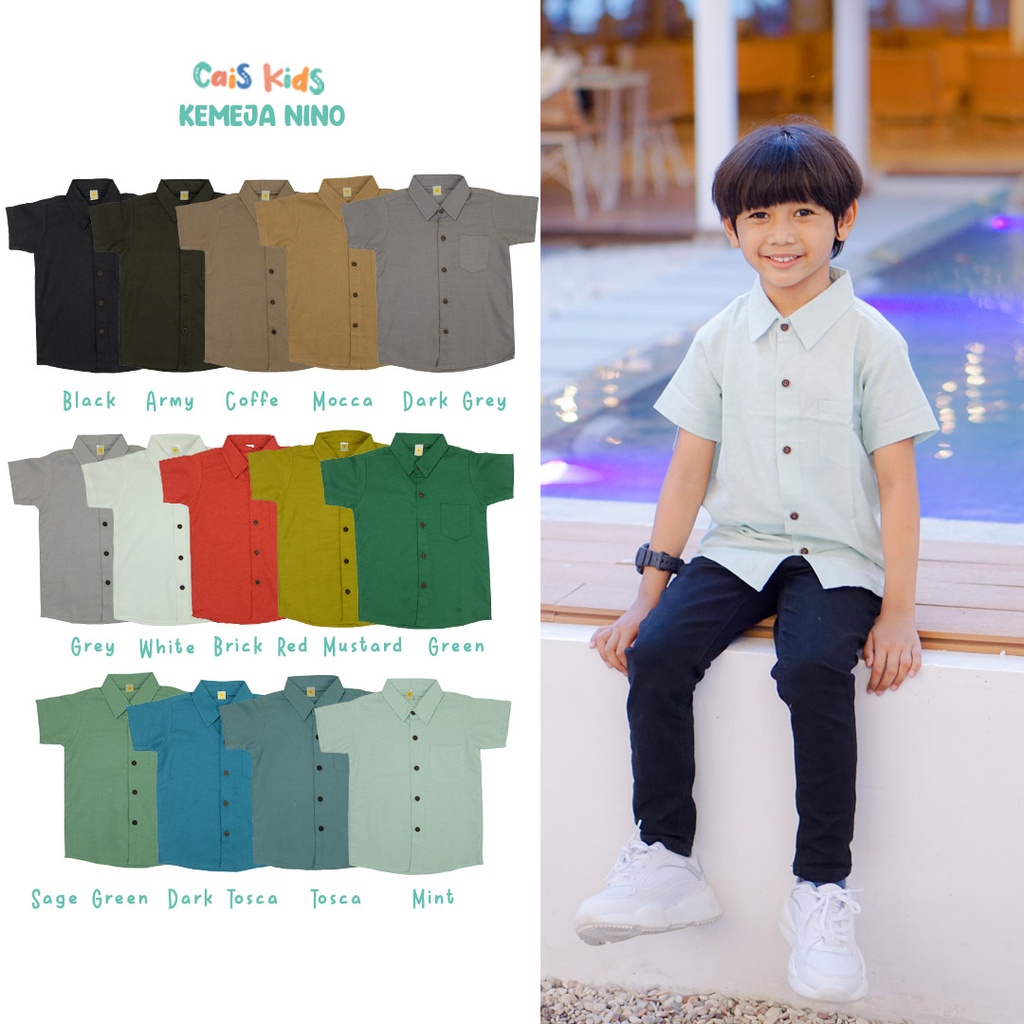 Nino Kemeja Anak Lengan Pendek Polos Bahan Katun Linen XS-M