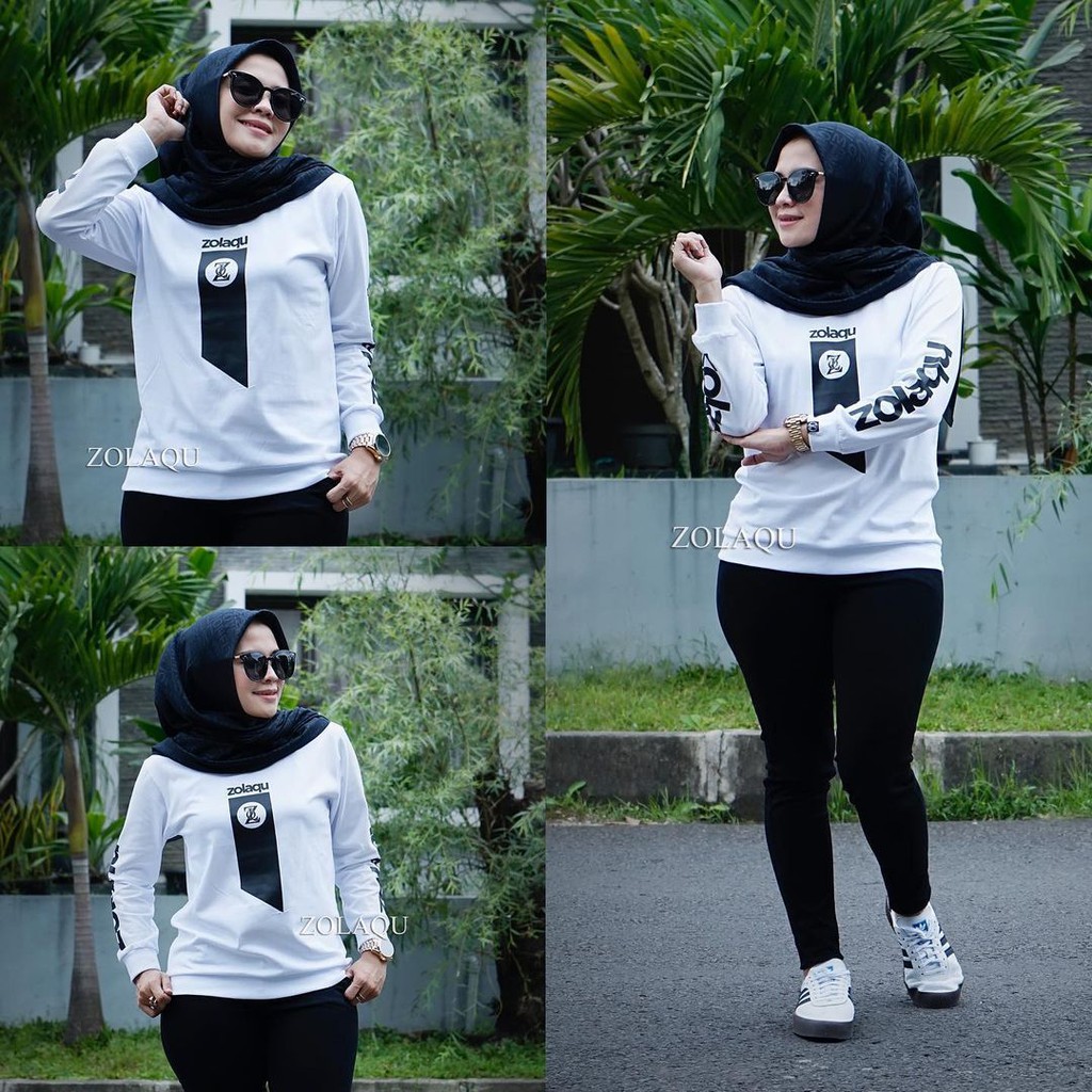 Zolaqu Kaos Wanita Lengan Panjang Terlaris 2021 Combed 24S Atasan Wanita [ Warna Putih Kece ]