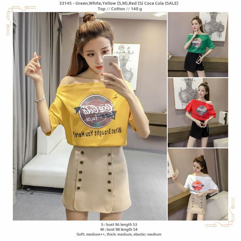 Kaos sabrina kuning merah hijau putih sobek-sobek keren