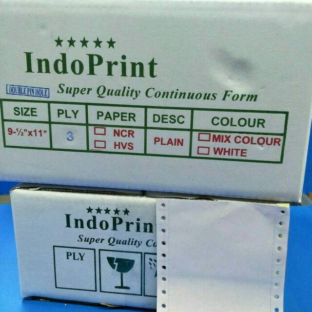 

PPOB Continous Form 3 ply : 4 / Kertas Kasir Komputer 3 ply / Wartel Double Pin Hole 3 ply