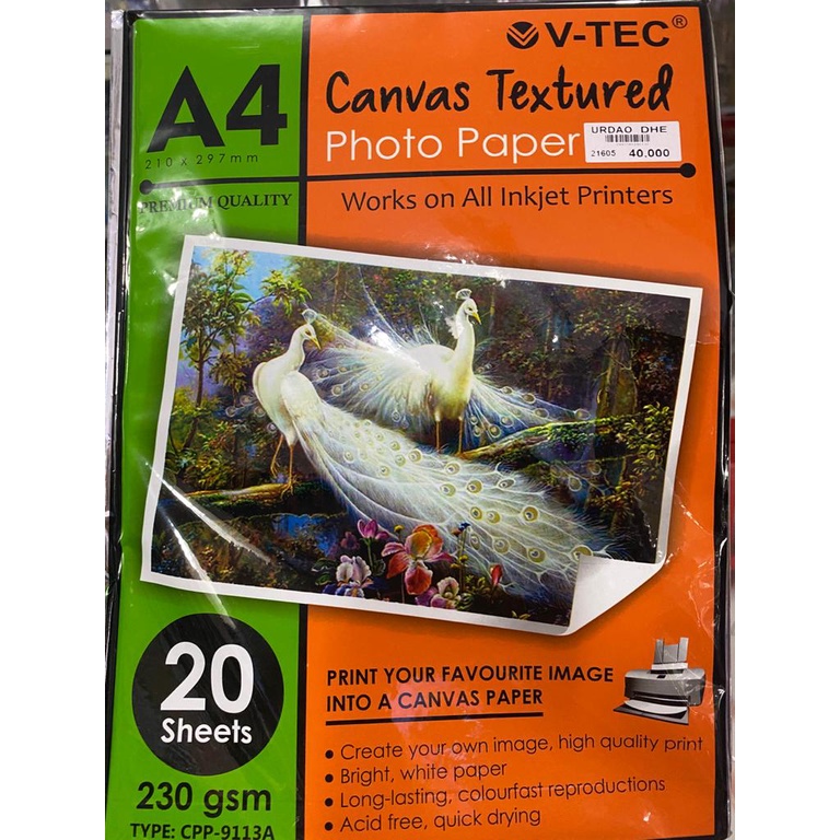 

Kertas Canvas Photo A4 230Gr V-Tec / Canvas Photo Paper A4 230Gr