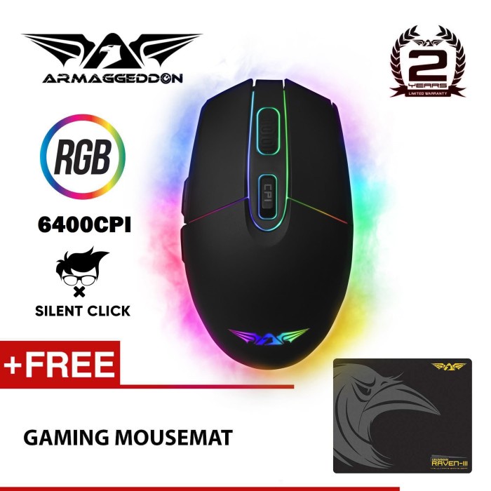 Armaggeddon RGB Gaming Mouse Raven III Stealth / Silent [FreeMousemat] - No Name, MOUSE ONLY