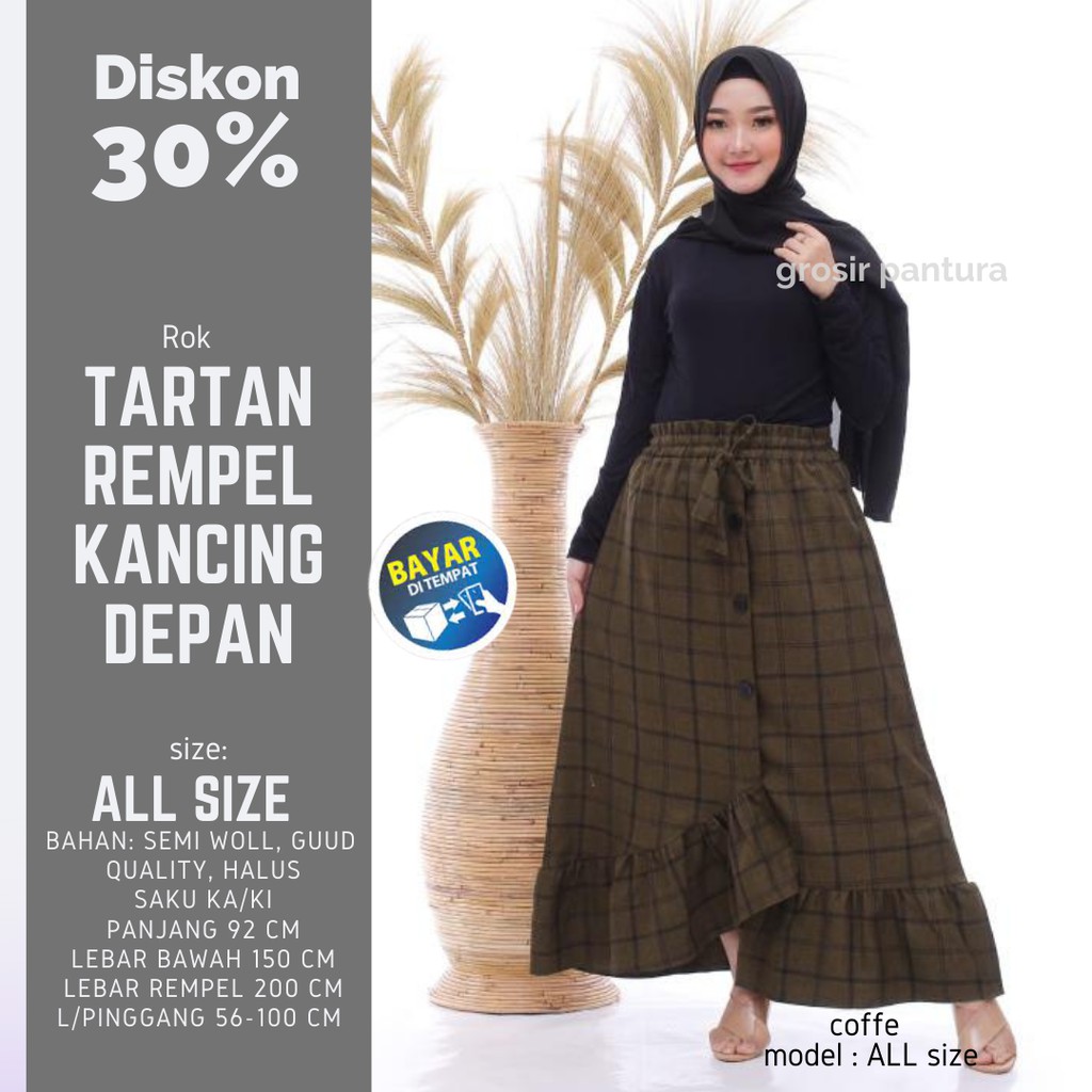 Rok Tartan Panjang Wanita Jumbo Kancing Depan Bahan Semi Woll Premium Bawahan Wanita Kekinian