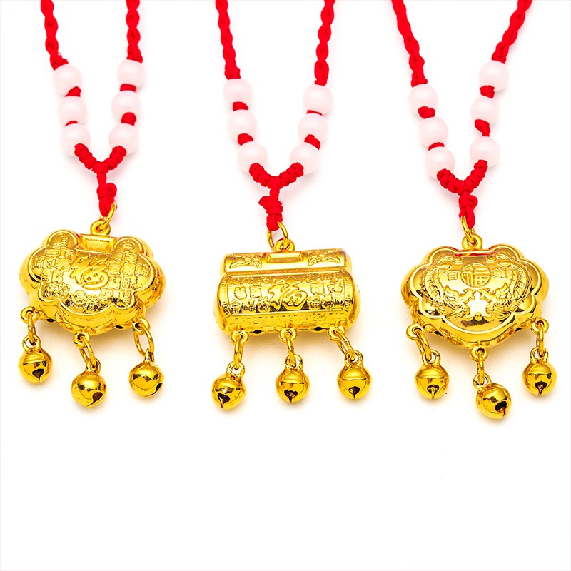 Kalung Lapis Emas Asli Kadar 375 Dengan Liontin Fortune Lock Fortune Naga Dan Phoenix Untuk Bayi