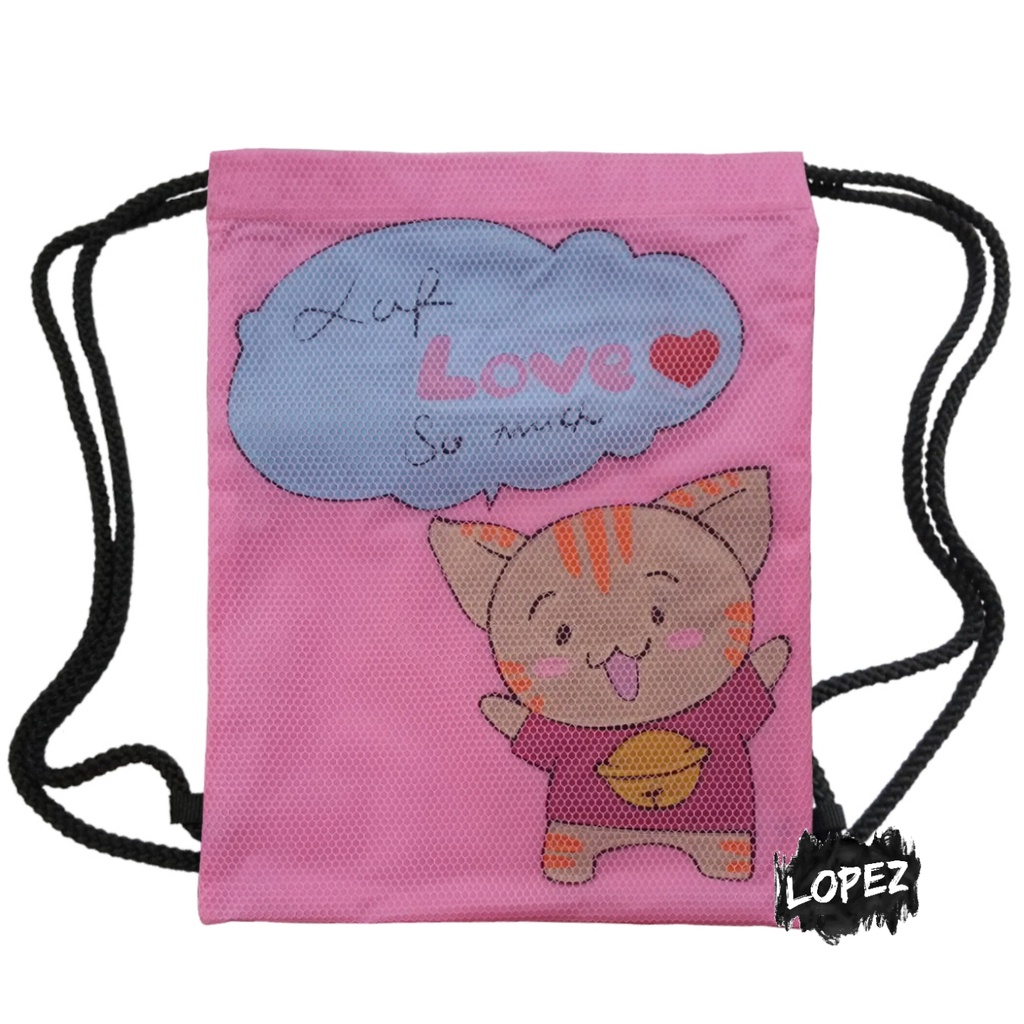 Tas Jaring Kucing / Backpack Cat / Drawstringbag Kitty / Backpack Love So Much Lopez