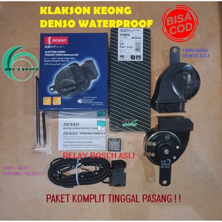 KLAKSON KEONG DENSO Waterpoof TAHAN AIR Original + KABEL RELAY SET BOSCH