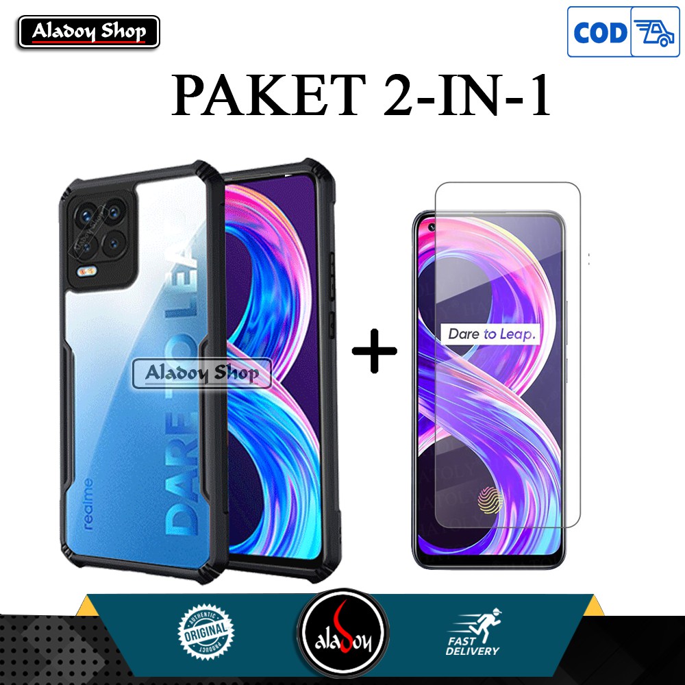 Case REALME 8 2021 Casing Transparent + Tempered Glass Layar Clear