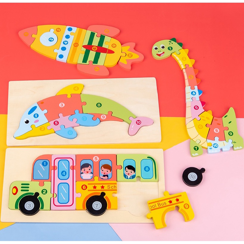 Mainan Edukasi Anak Puzzle Kayu 3D Pastel / Wooden 3D Chunky Pastel Puzzle