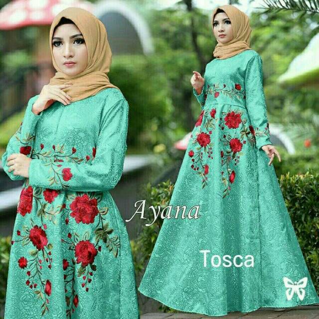 Baju Muslim Gamis Ayana Busana Lebaran Wanita Warna Biru Tosca
